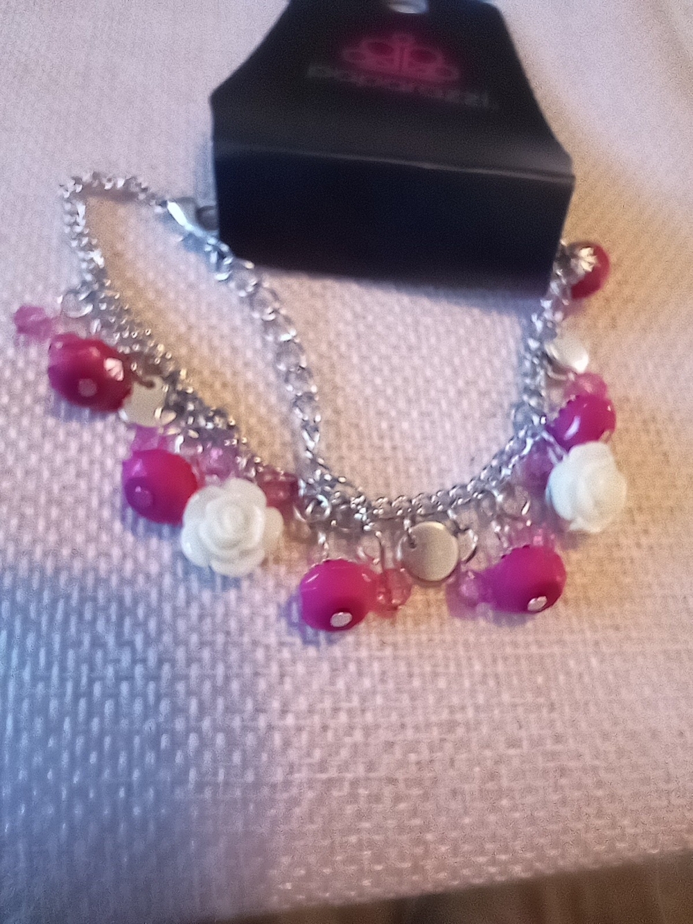 paparazzi Hot Pink and White Floral Charm Bracelet